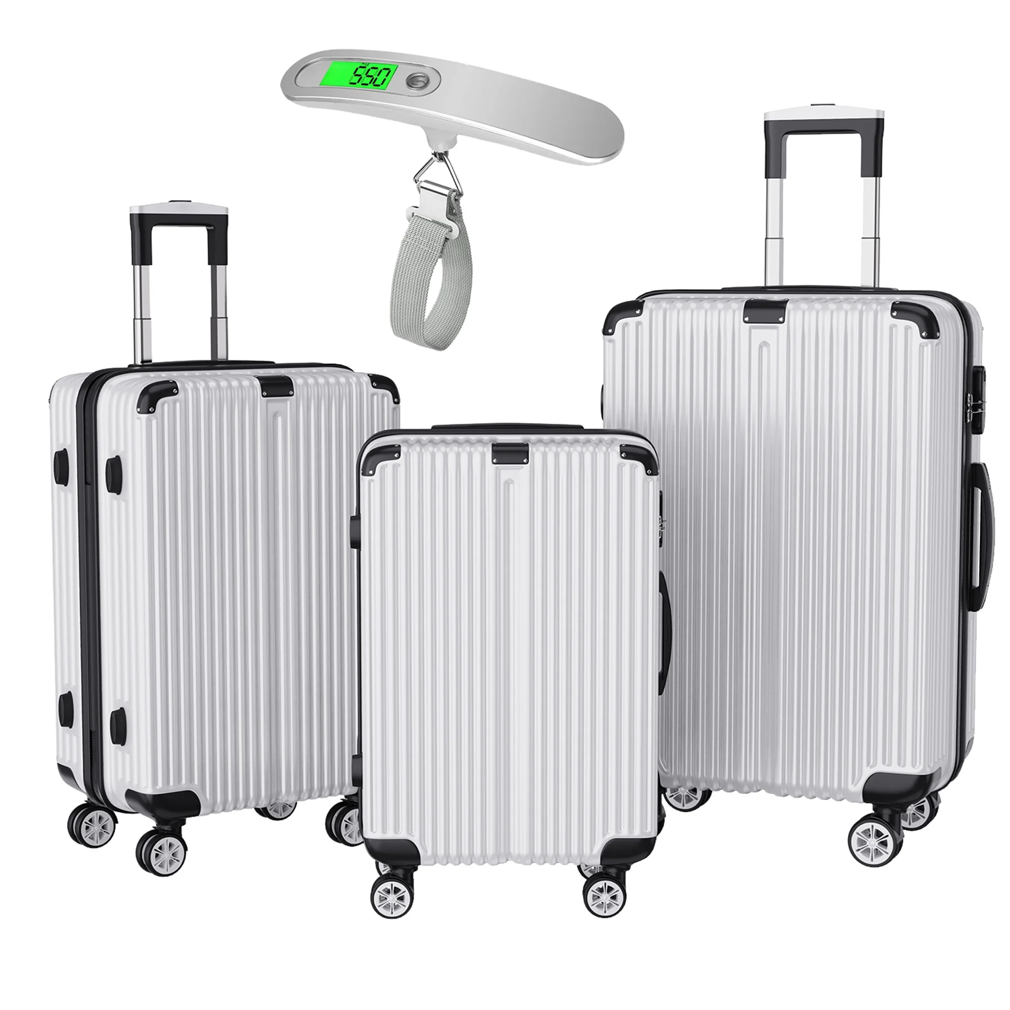 Anajqaqia Suitcase Set of 3(20+24+28inch),with TSA Lock & Scales & 360° Wheels,ABS Hard Shell Travel Trolley Hand Luggage,Silver - Image 7