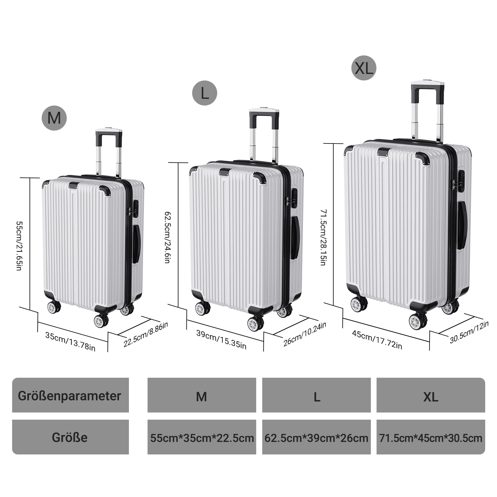 Anajqaqia Suitcase Set of 3(20+24+28inch),with TSA Lock & Scales & 360° Wheels,ABS Hard Shell Travel Trolley Hand Luggage,Silver - Image 2