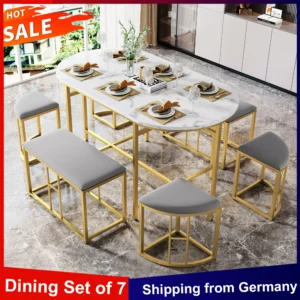 Anajqaqia Dining Room Set with Dining Table and 6 Chairs,Dining Set with Gold Legs,Kitchen Dining Table Set,For Living Room