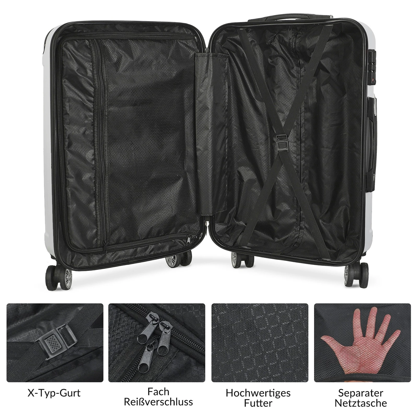 Anajqaqia Suitcase Set of 3(20+24+28inch),with TSA Lock & Scales & 360° Wheels,ABS Hard Shell Travel Trolley Hand Luggage,Silver - Image 4