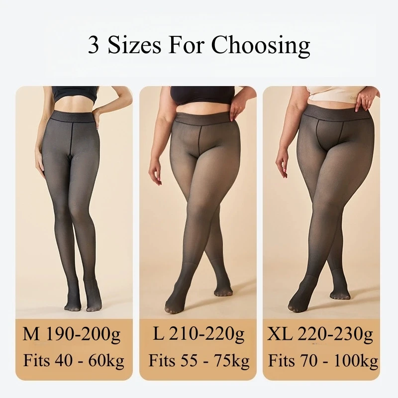 M L XL Plus Size Thermal Fleece Lining Warm Shaping Pantyhose Women Sexy Fake Semi-Transparent High Waist Tights Leggings - Image 2