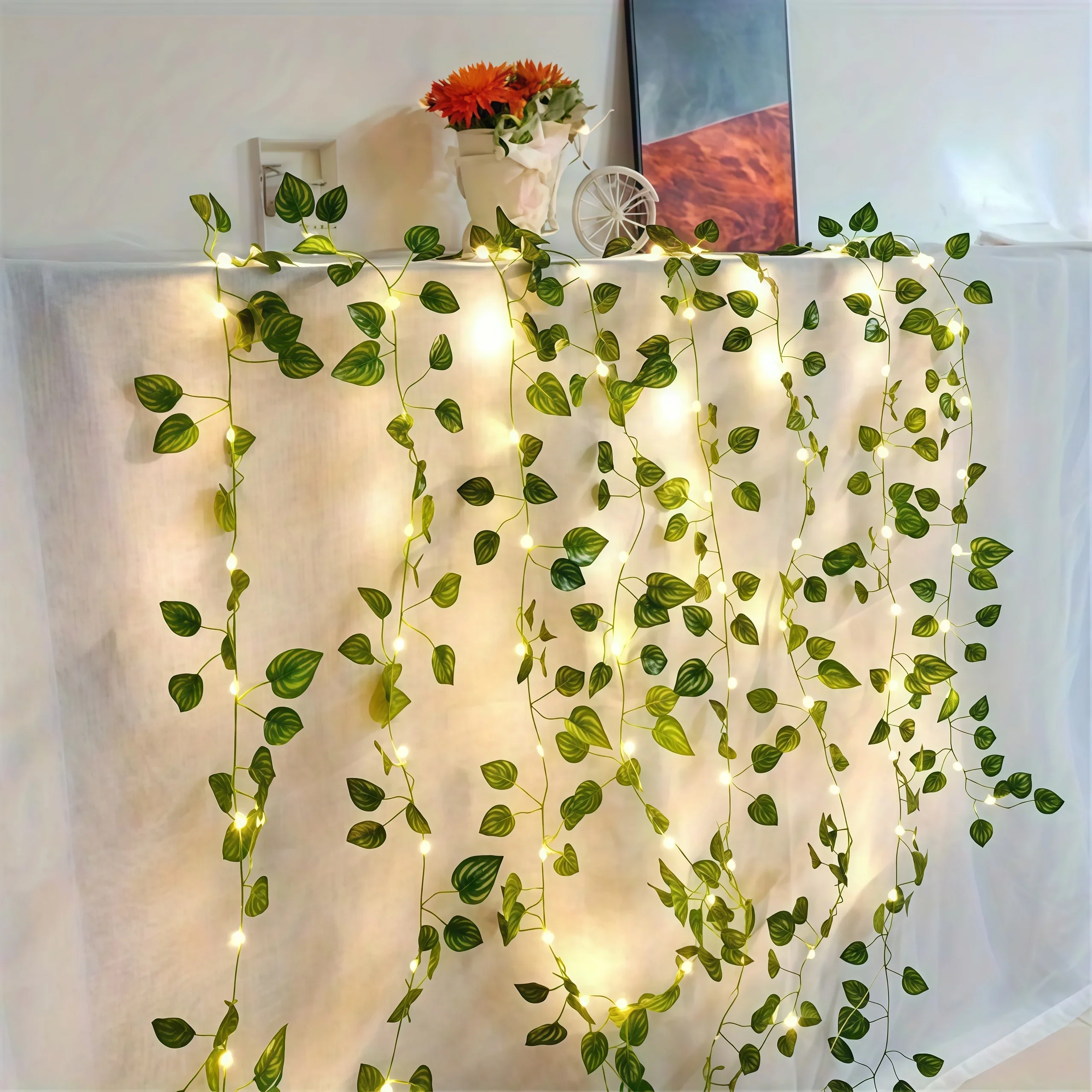 Battery Operated Green Leaves String Lights Artificial Leaf Garland LED Fairy Lights for Hanging Wedding Christmas Decoration - Image 12