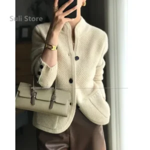 Autumn Winter New Thickened  Cardigan Women Stand Neck Sweater Sweater Loose Knit Base Sweater Jacket