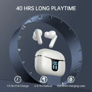 Wireless Earbuds with Bluetooth 5.3, In-Ear Headphones Featuring 4 ENC Mics and 40 Hours of Playtime, LED Display Included.