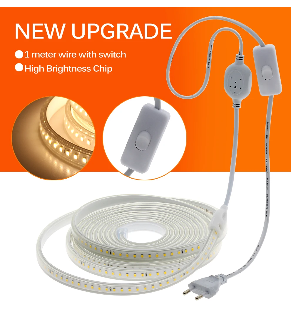 Soft Flexible 220V LED Strip Not Dazzling 120LEDs/m 8W/m with EU Plug and Switch Waterproof High Brightness LED Strip Light - Image 13