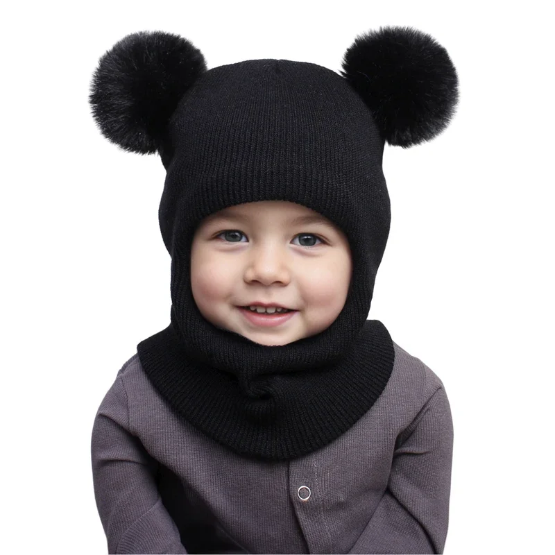One-Piece Baby Hat Scarf for Boys Cute Pompom Kids Knitted Beanie Winter Infant Girls Cap Ears Neck Warm Protection Bonnet 1-5Y - Image 10