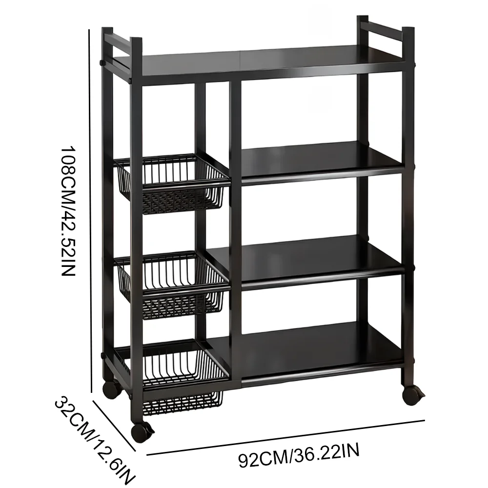 New Metal Shelf 4-Tier Storage Rack with Wheels Utility Rack Shelf Basket for Kitchen Bathroom Organizer 92*32*108cm - Image 6