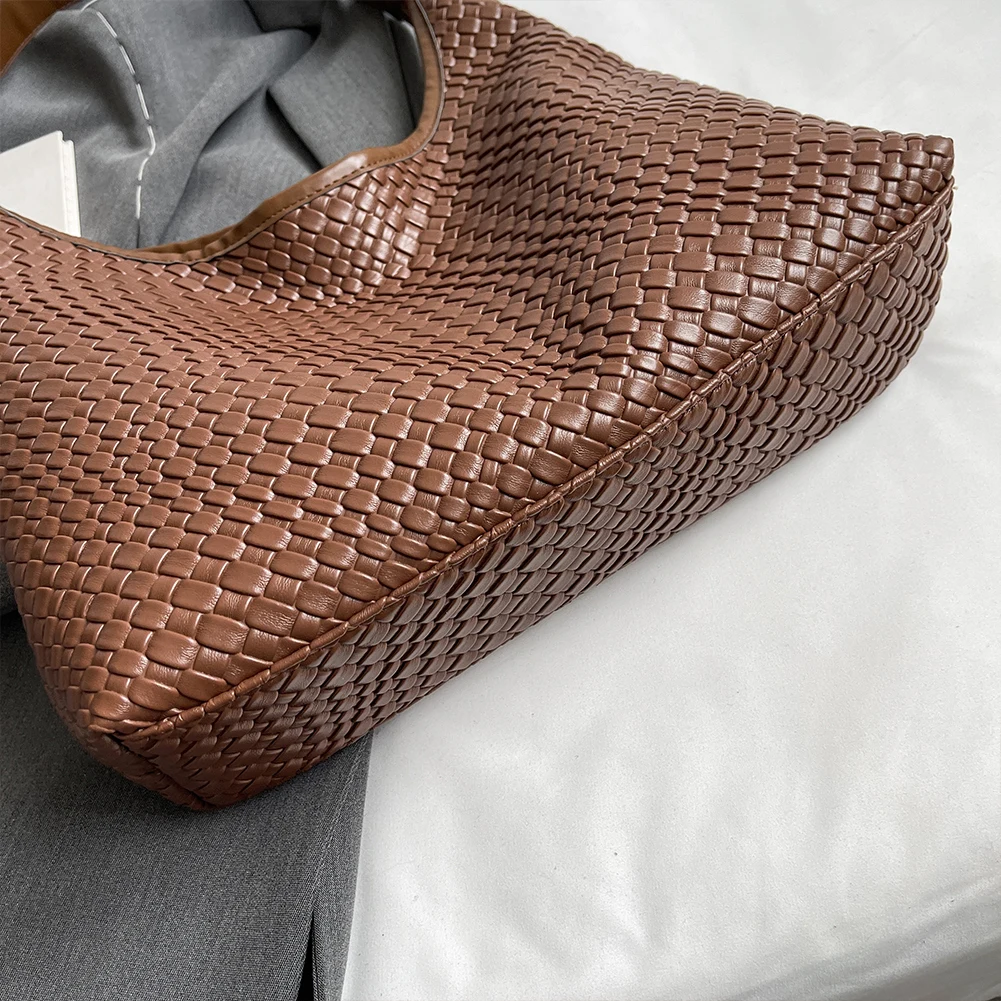 Stylish Women Large Shoulder Bag with Pouch Trendy PU Woven Tote Satchel Bag for Everyday Use and Shopping - Image 6