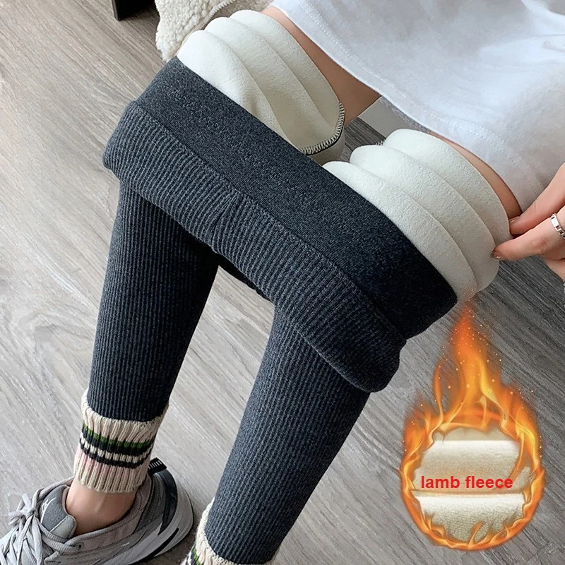 Ribbed Leggings Women High Waist Slim Thermal Wear Leggings Season Wool Pants for Fall Winter Fashion Striped Warm Pants - Image 10