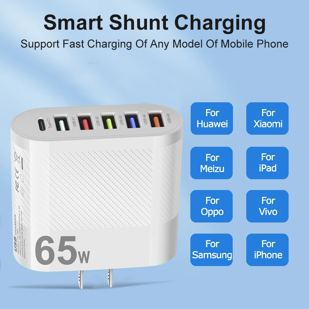 3.1A 5Ports USB Charger PD Charging Adapter For Xiaomi iPhone 13 Samsung Mobile Phone Plug Charging QC 3.0 Wall Charger - Image 11