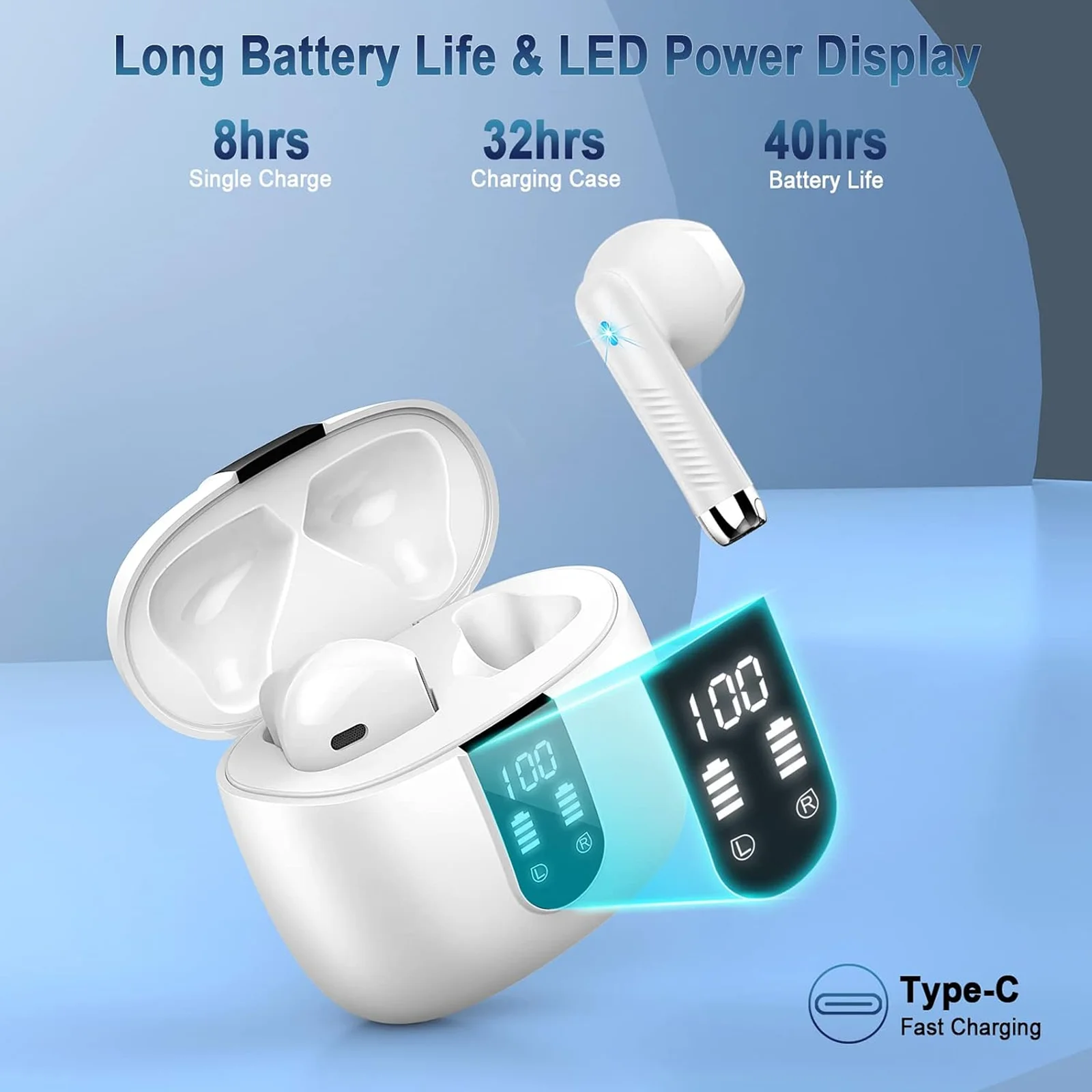 Wireless Earbuds, Bluetooth 5.3 Headphones In Ear with 4 ENC Mics, 42H Playtime LED Display Wireless Earphones. - Image 4