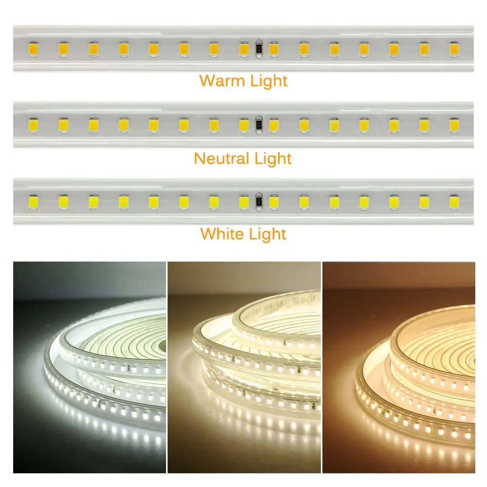 Soft Flexible 220V LED Strip Not Dazzling 120LEDs/m 8W/m with EU Plug and Switch Waterproof High Brightness LED Strip Light - Image 4