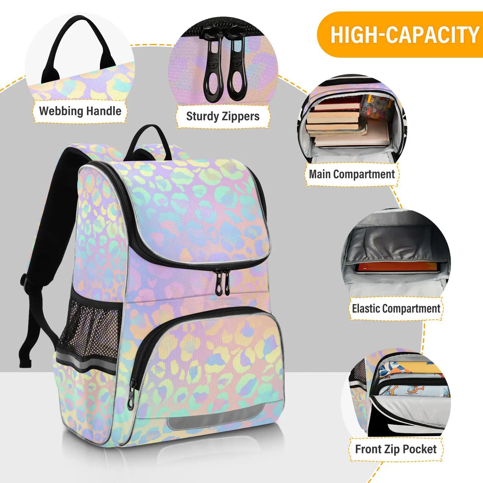 New Schoolbag Children Backpack Girl Primary Rainbow leopard tie-dye reflective stripe Book Bag Multi Pockets Japanese Backpacks - Image 14