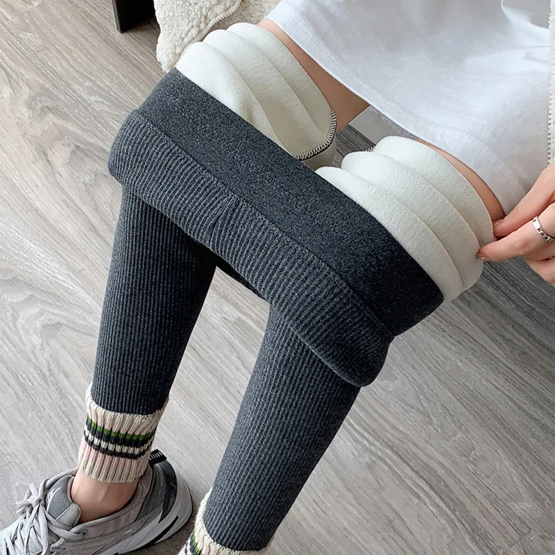Ribbed Leggings Women High Waist Slim Thermal Wear Leggings Season Wool Pants for Fall Winter Fashion Striped Warm Pants - Image 4