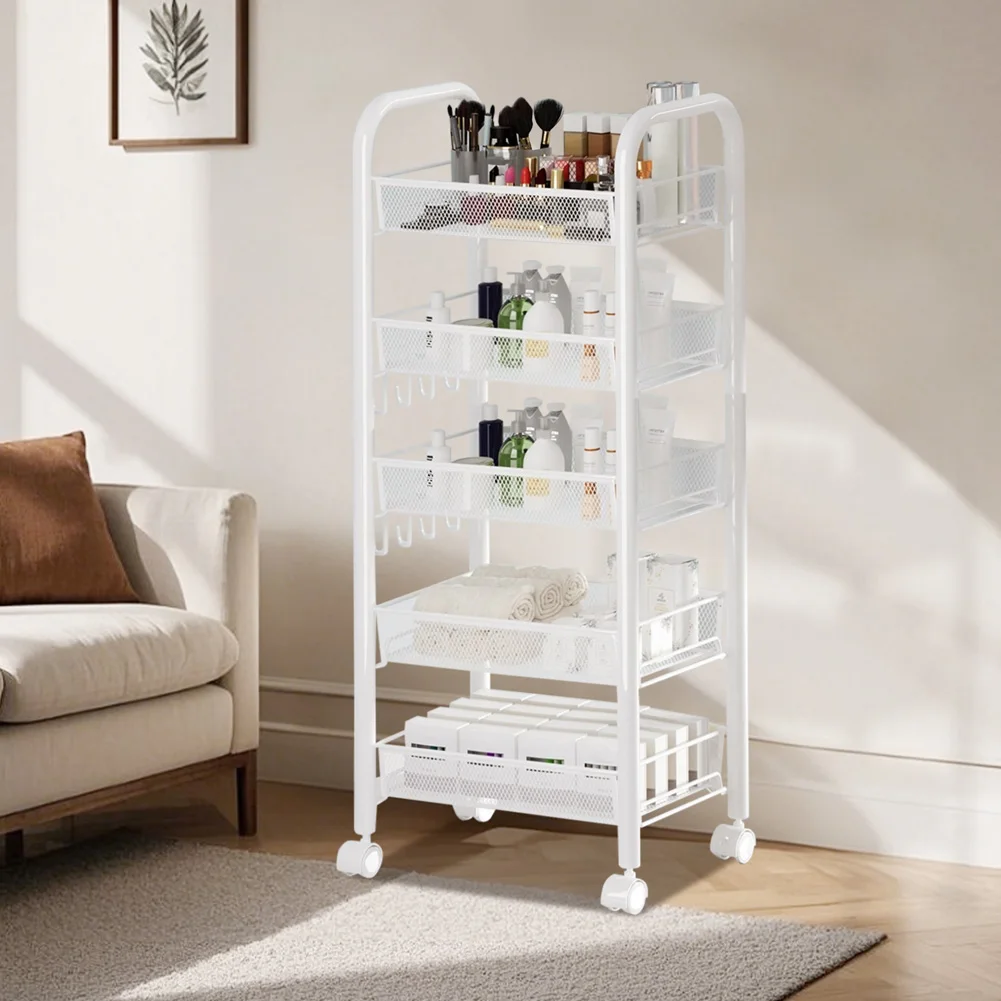 5-Tier Movable Trolley Storage Rack Metal Kitchen Rack Household Floor-Standing Multi-Layer Storage Rack Vegetable Basket - Image 17