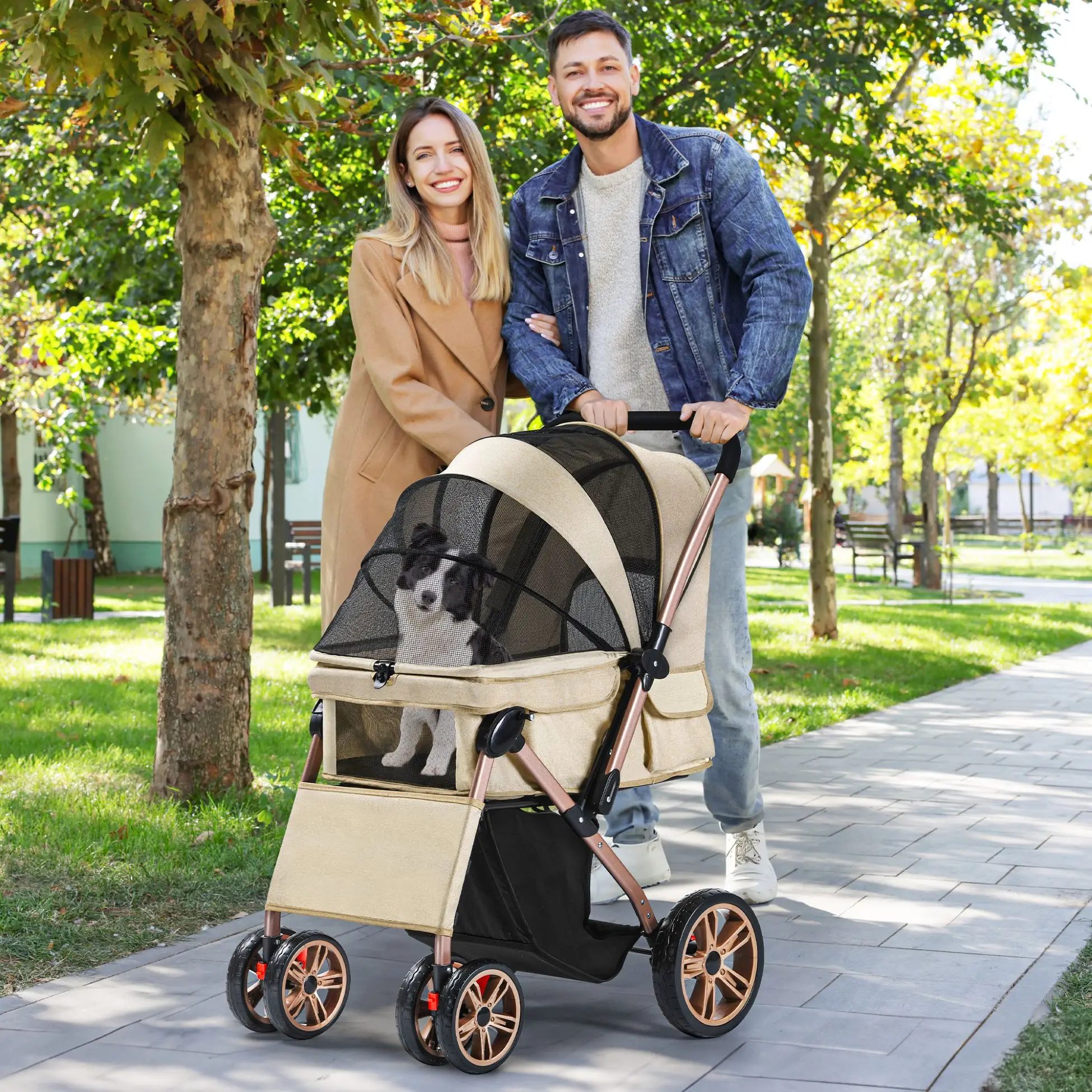 YITAHOME Dog Stroller - Foldable with Reversible Handle, Mesh Windows & 360° Wheels for Small/Medium Pets - Image 3