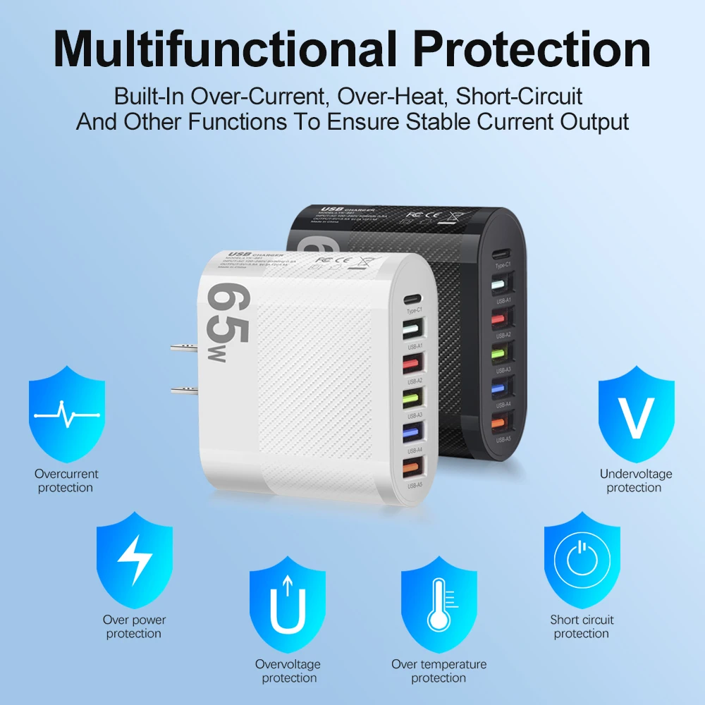 3.1A 5Ports USB Charger PD Charging Adapter For Xiaomi iPhone 13 Samsung Mobile Phone Plug Charging QC 3.0 Wall Charger - Image 12