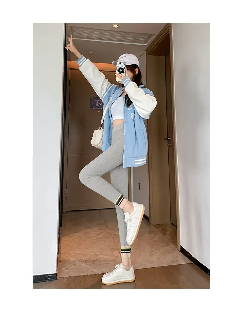 Ribbed Leggings Women High Waist Slim Thermal Wear Leggings Season Wool Pants for Fall Winter Fashion Striped Warm Pants - Image 25