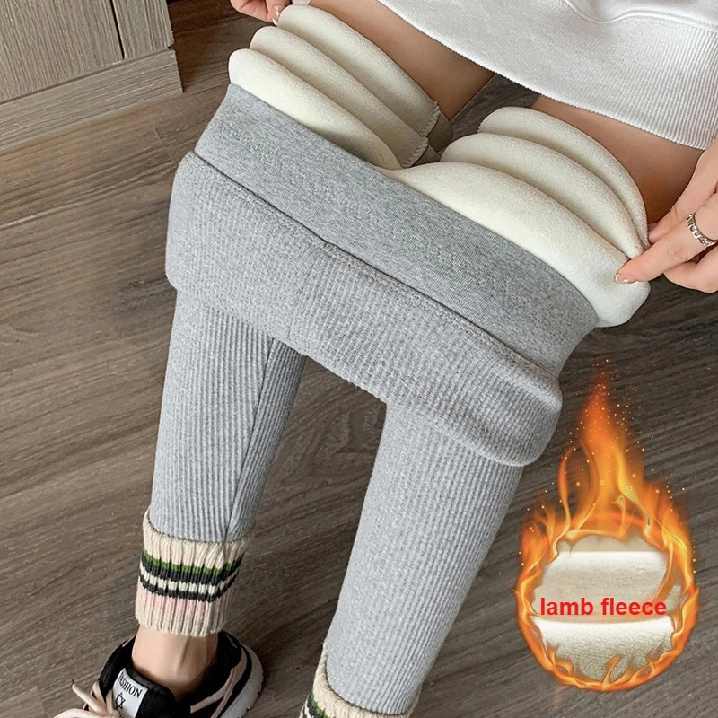 Ribbed Leggings Women High Waist Slim Thermal Wear Leggings Season Wool Pants for Fall Winter Fashion Striped Warm Pants - Image 9