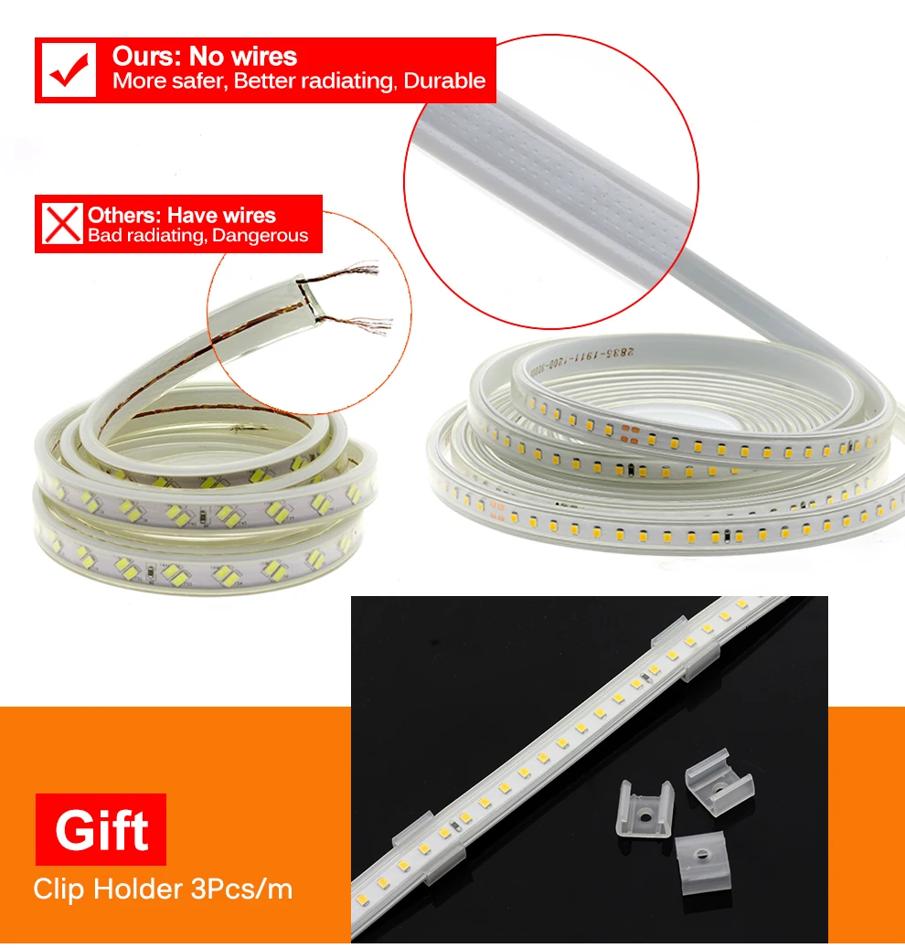Soft Flexible 220V LED Strip Not Dazzling 120LEDs/m 8W/m with EU Plug and Switch Waterproof High Brightness LED Strip Light - Image 15