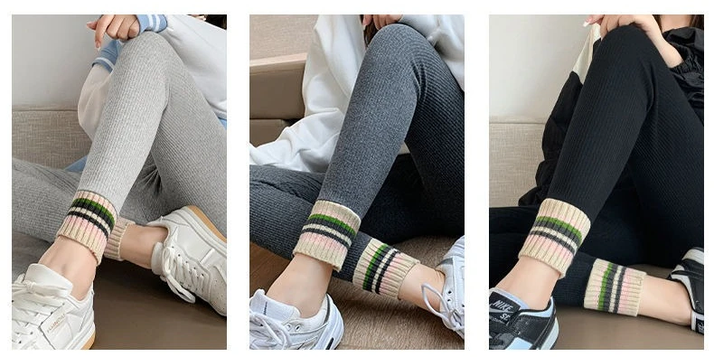 Ribbed Leggings Women High Waist Slim Thermal Wear Leggings Season Wool Pants for Fall Winter Fashion Striped Warm Pants - Image 19
