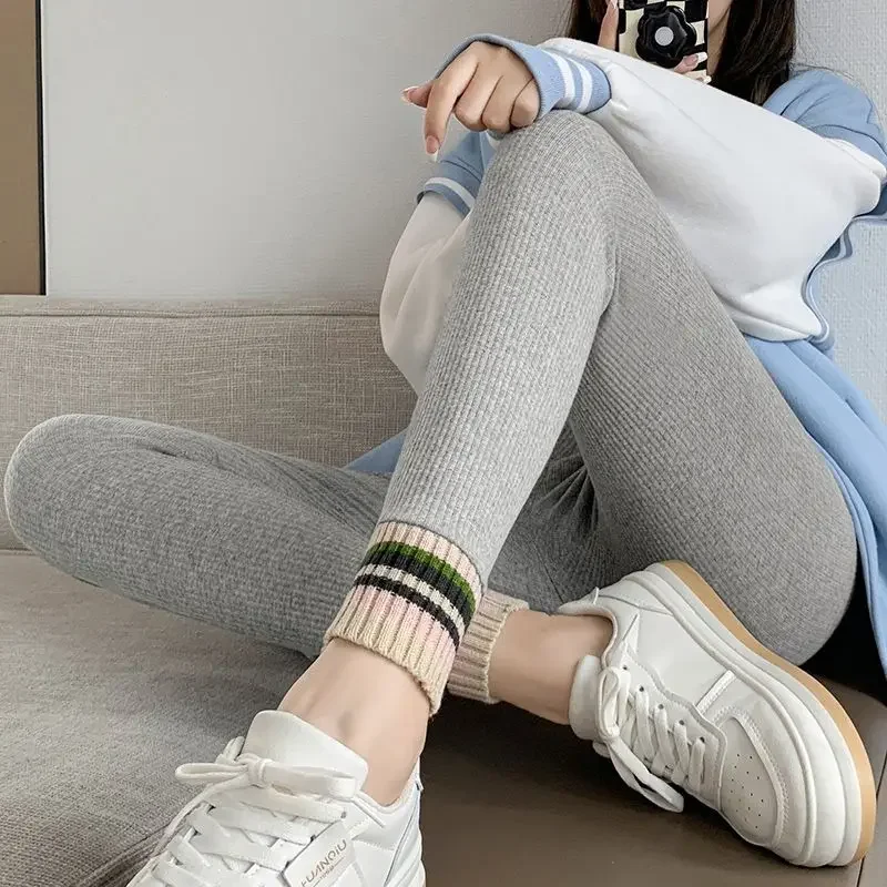 Ribbed Leggings Women High Waist Slim Thermal Wear Leggings Season Wool Pants for Fall Winter Fashion Striped Warm Pants - Image 8
