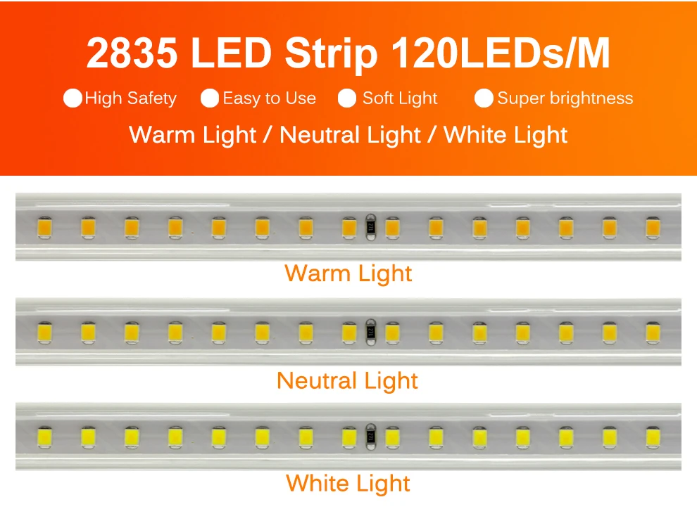 Soft Flexible 220V LED Strip Not Dazzling 120LEDs/m 8W/m with EU Plug and Switch Waterproof High Brightness LED Strip Light - Image 11