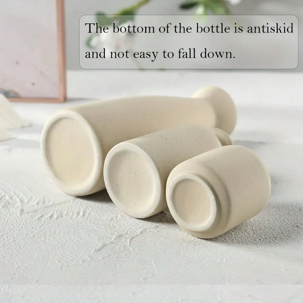 3PCS Bohemian Ceramic Vase Set, Matte Neutral Cylinder Vases for Home Decor, Mother's Day Gift & Living Room Elegant Decor - Image 5