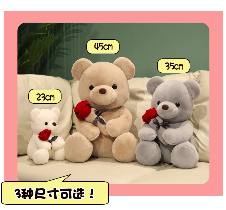 Kawaii Teddy Bear with Roses Plush Toy Soft Bear Stuffed Doll Romantic Gift for Lover Home Decor Valentine's Day Gifts for Girls - Image 10
