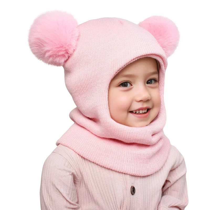 One-Piece Baby Hat Scarf for Boys Cute Pompom Kids Knitted Beanie Winter Infant Girls Cap Ears Neck Warm Protection Bonnet 1-5Y - Image 15