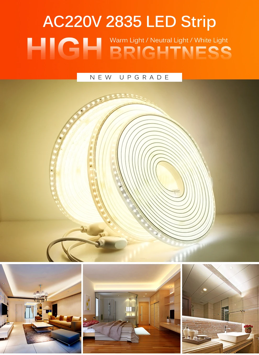 Soft Flexible 220V LED Strip Not Dazzling 120LEDs/m 8W/m with EU Plug and Switch Waterproof High Brightness LED Strip Light - Image 10