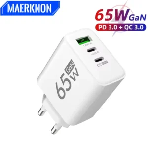 PD 65W GaN USB C Charger 3 Ports Fast Charger Quick Charge 3.0 Type C Phone Adapter For iPhone 15 16 Samsung Xiaomi Wall Charger