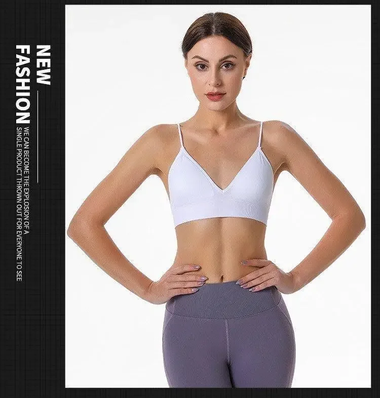 V Neck Seamless Triangle Cup Bra Camisole Underwear Wrapped Chest Women S M L Breathable Gather Up Sports Fitness Yoga Casual - Image 25