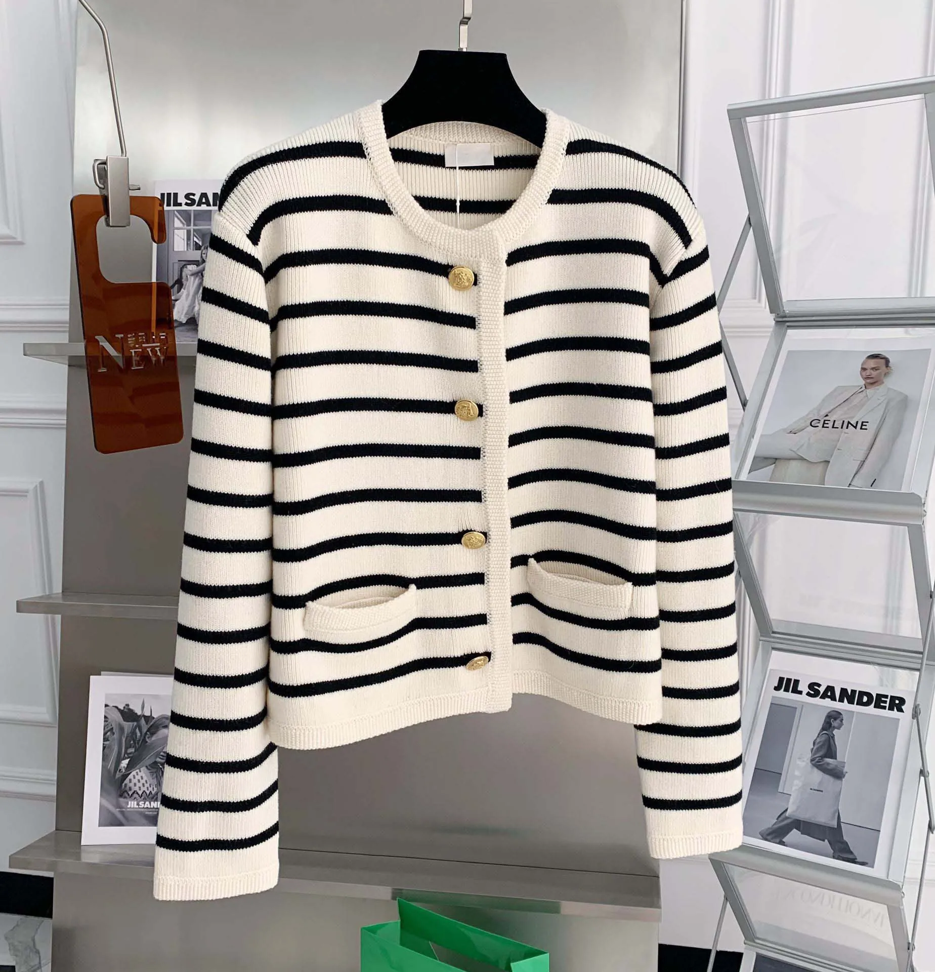 Women Stripe Knitted Cardigans Spring Autumn O-neck Single Breasted Long Sleeve Crop Tops Fashion Casual Chic Female Sweaters - Image 5