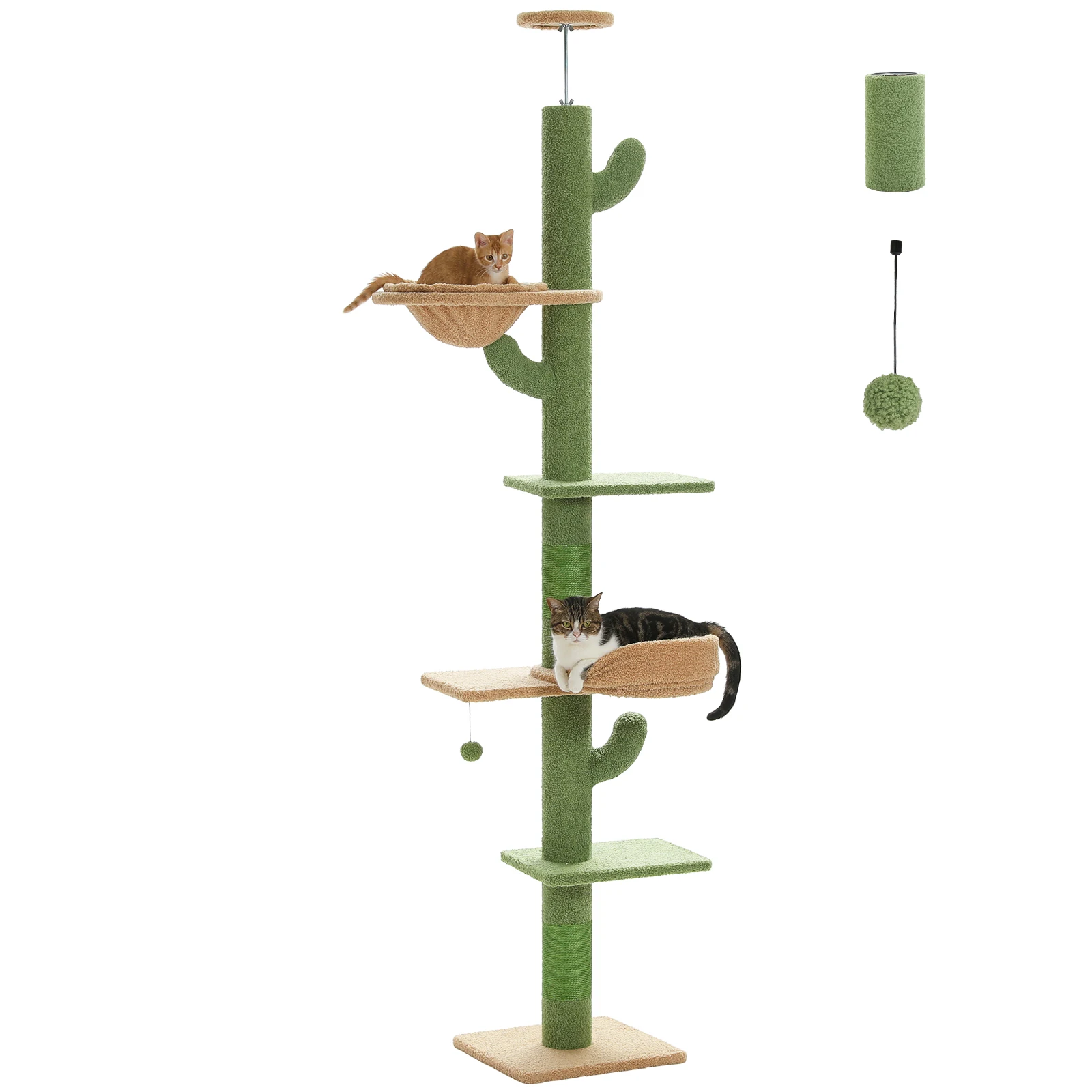Cactus Cat Tree Floor to Ceiling Cat Tower with Sisal Scratching Post,Comfortable Hammock for Multi-Cat Homes,Cat Accessories - Image 29
