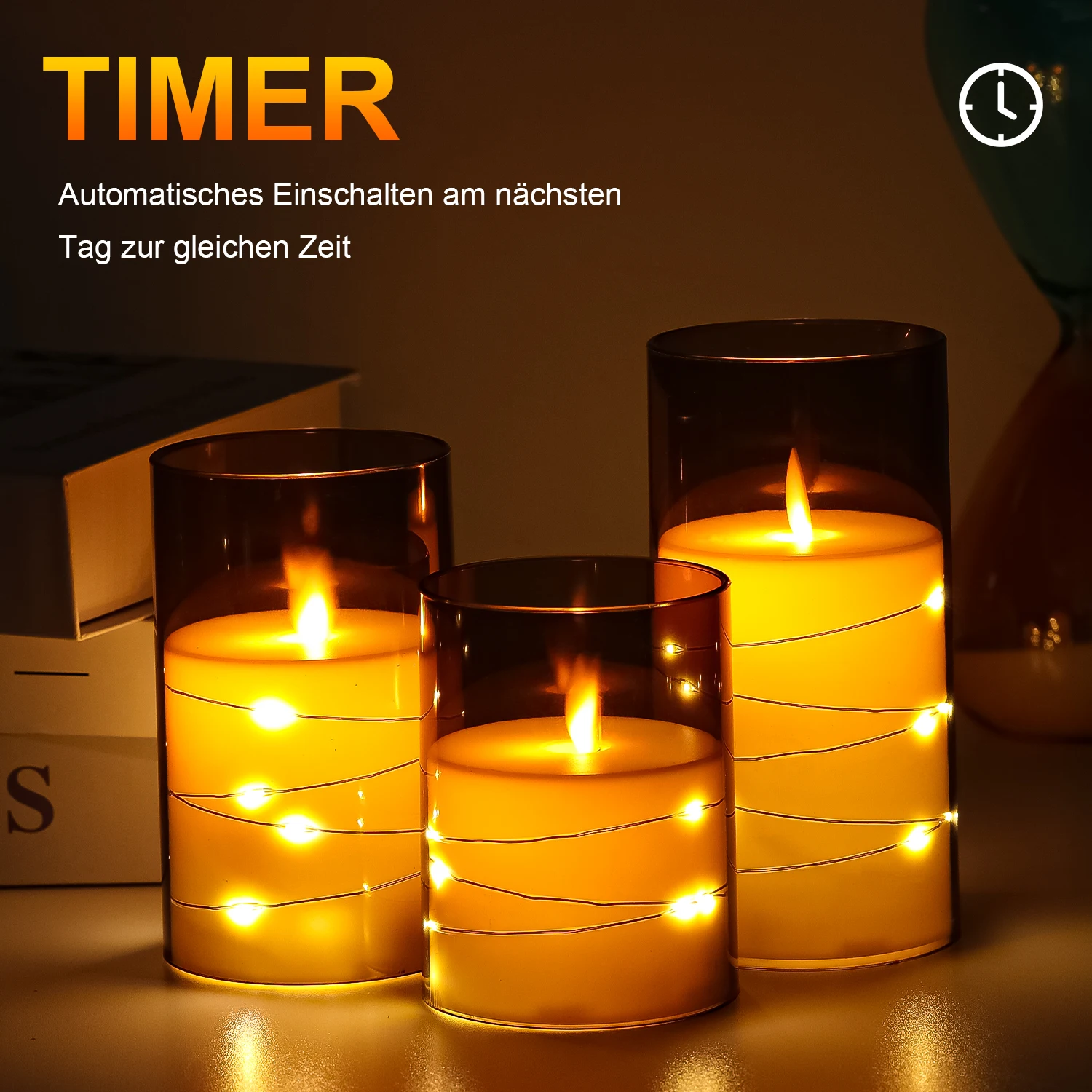 3pcs LED candles with Remote Control, Battery Operated, Grey Plastic Cup with timer for Home Decoration