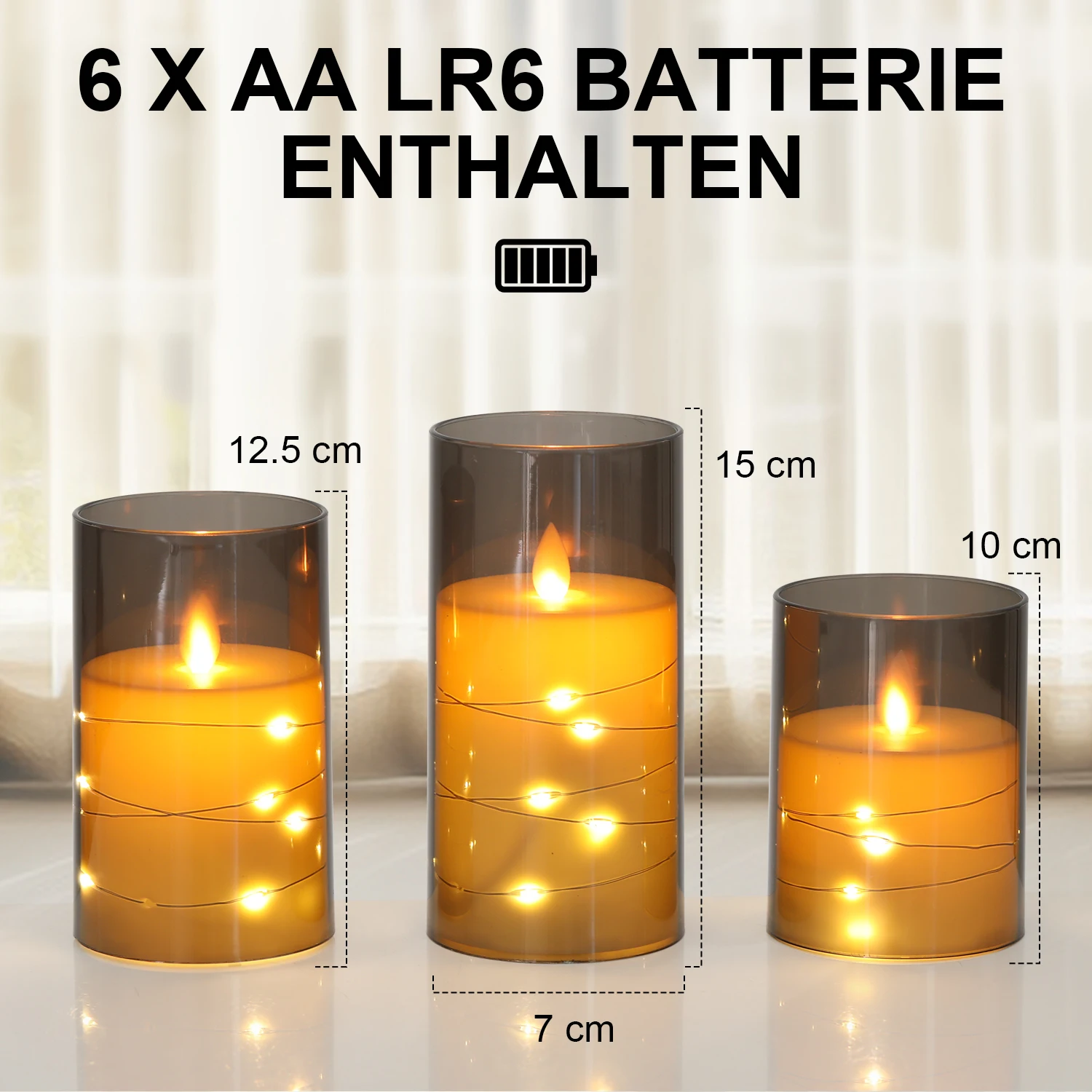 3pcs LED candles with Remote Control, Battery Operated, Grey Plastic Cup with timer for Home Decoration - Image 6