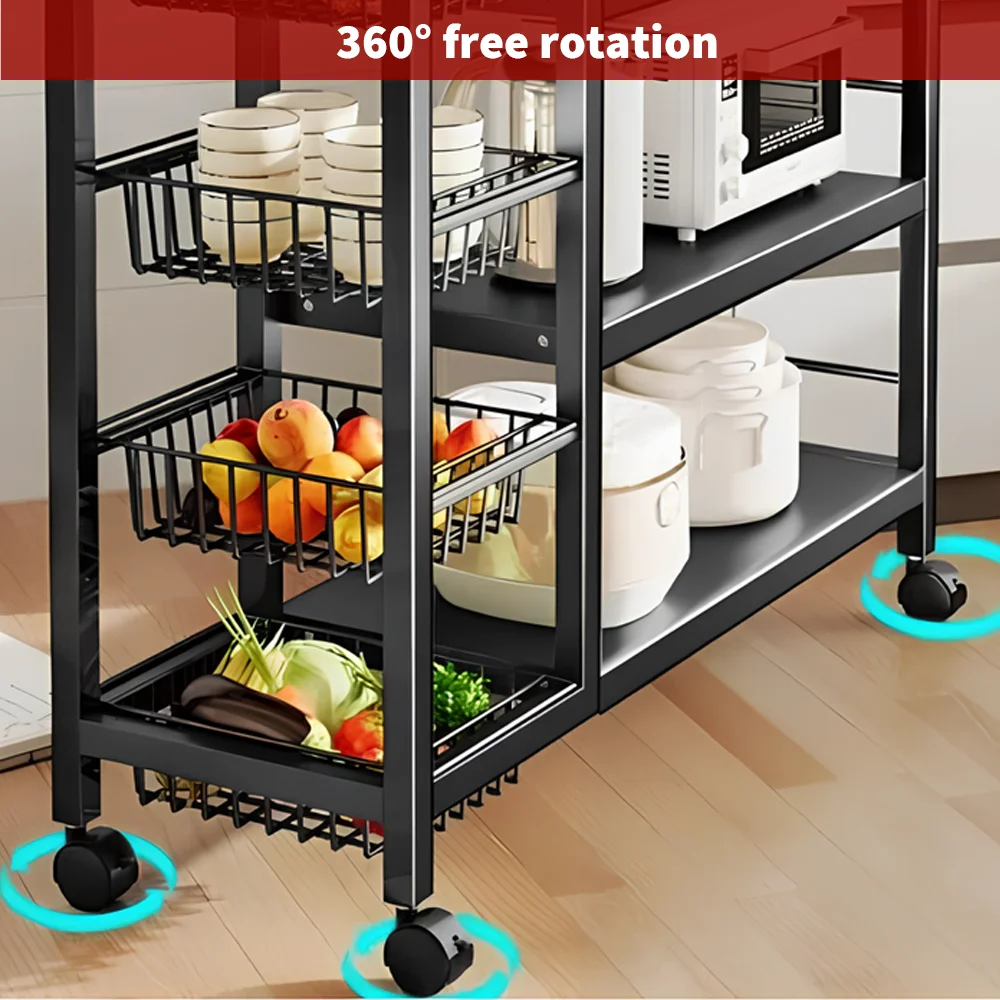 New Metal Shelf 4-Tier Storage Rack with Wheels Utility Rack Shelf Basket for Kitchen Bathroom Organizer 92*32*108cm - Image 3