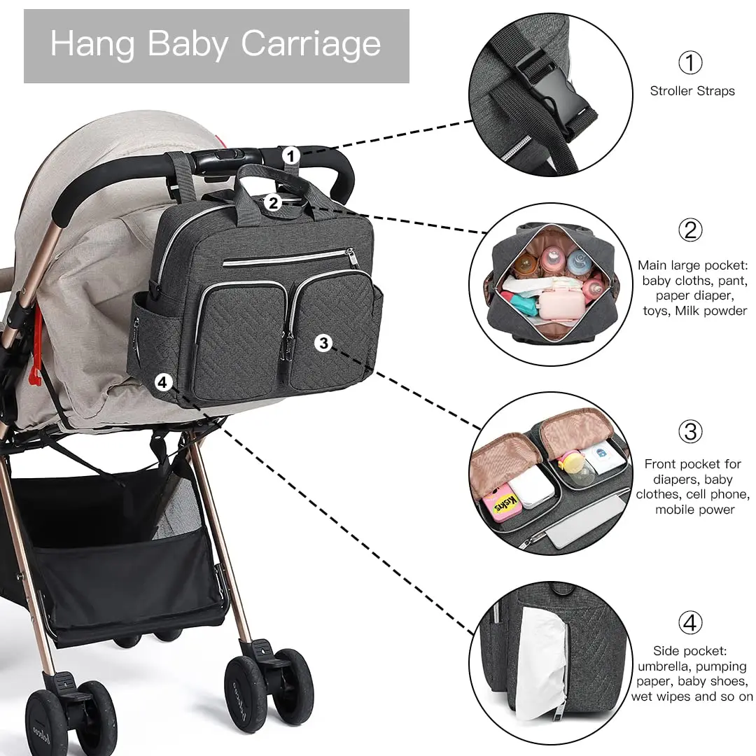 KONO Baby Diaper Bag Stylish & Walkable for Mom and Dad travel bag with Insulated Pockets for Vials & Snacks - Image 5