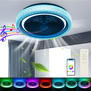 50W Bluetooth Musik RGB LED ceiling fan with lighting, round LED ceiling lamp, living room fan dimmable with remote control