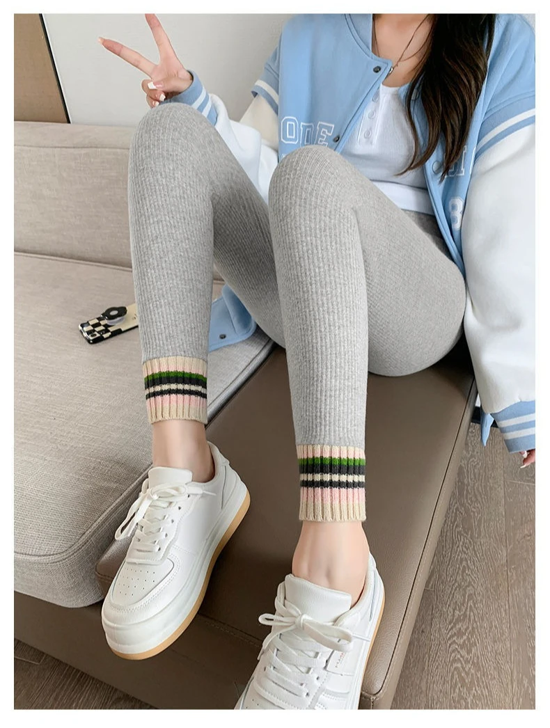 Ribbed Leggings Women High Waist Slim Thermal Wear Leggings Season Wool Pants for Fall Winter Fashion Striped Warm Pants - Image 23