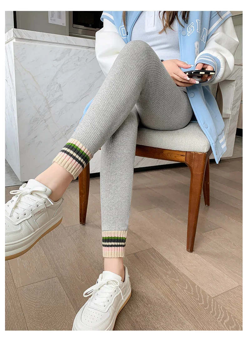 Ribbed Leggings Women High Waist Slim Thermal Wear Leggings Season Wool Pants for Fall Winter Fashion Striped Warm Pants - Image 24