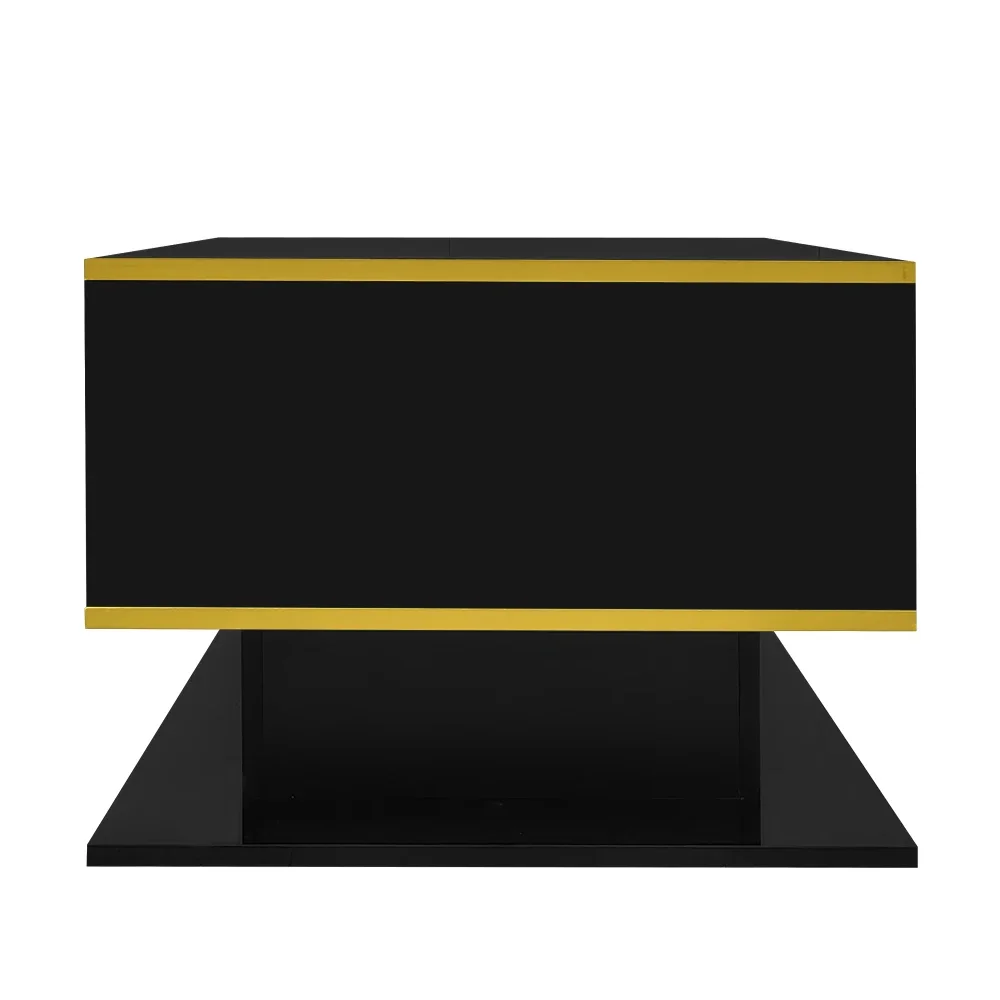 Modern LED Coffee Table with High Gloss Surface, Gold Decoration, Drawers and A Compartment with Color Changing LED Light Strip - Image 53