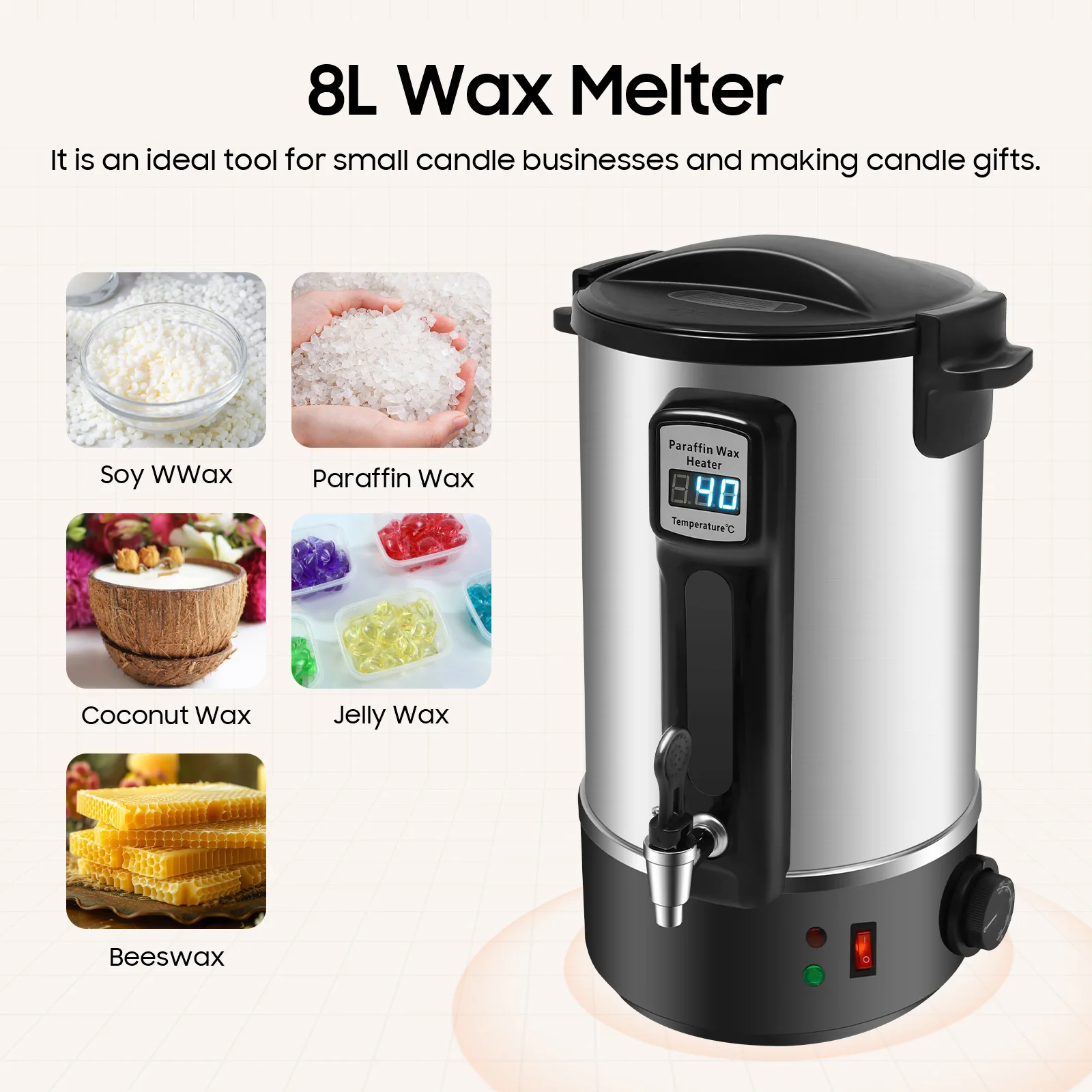 8/10.8/12L 1100W Wax Melter,stainless Steel Wax Warmer Machine,wax Melter For Candle Making W/ Heating Spout - Image 15