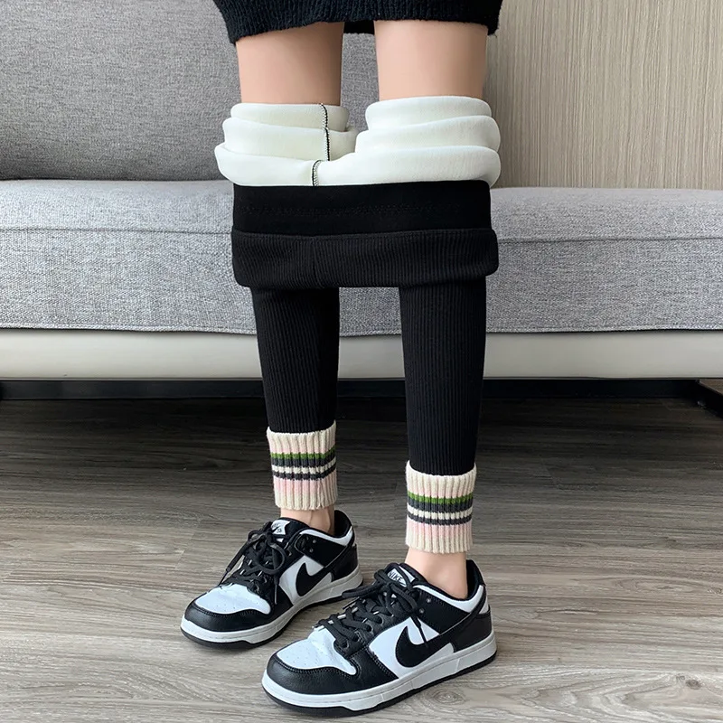 Ribbed Leggings Women High Waist Slim Thermal Wear Leggings Season Wool Pants for Fall Winter Fashion Striped Warm Pants - Image 5
