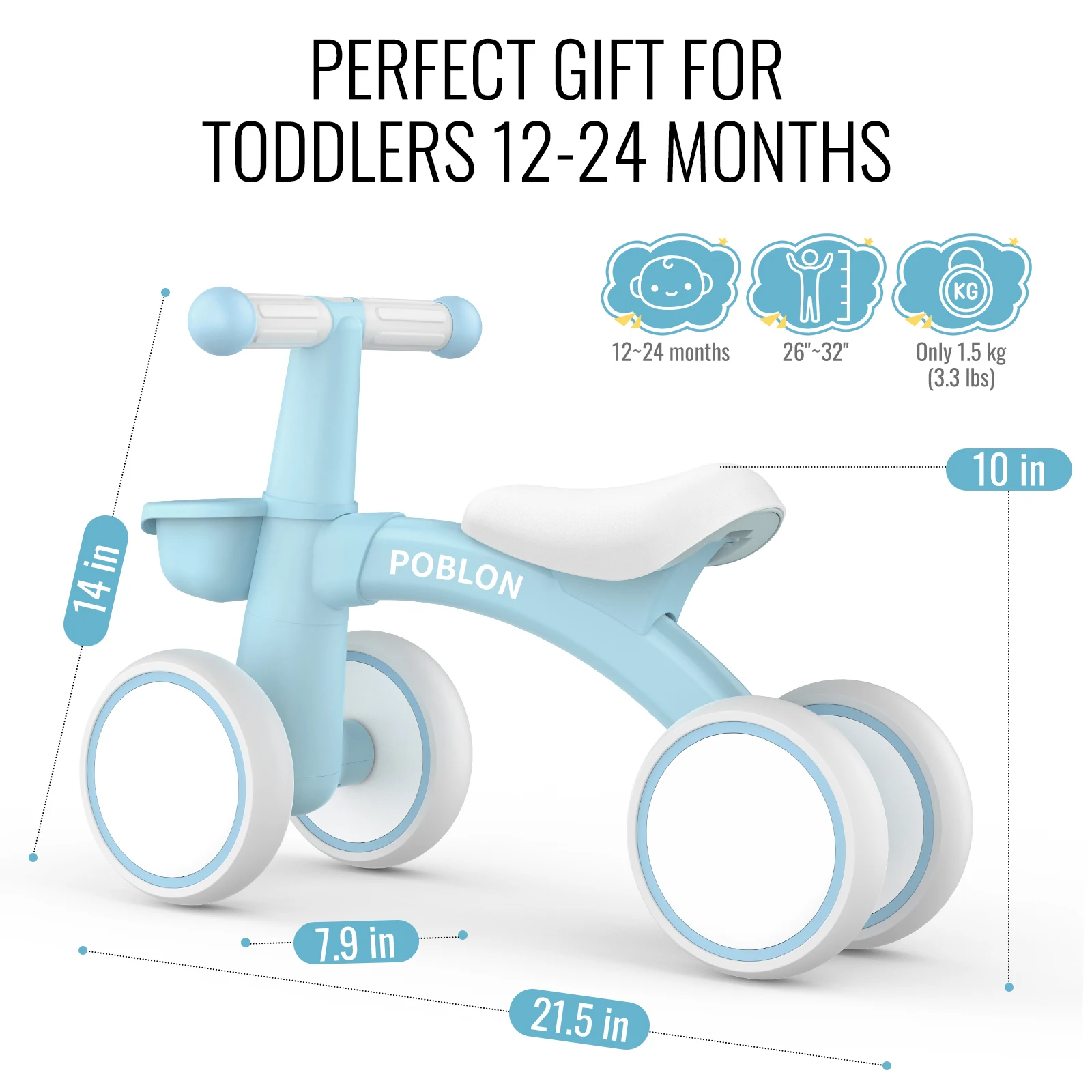 Baby Walkers, Poblon Unpedaled Baby Balance Bike for Children from 1 to 2 Years Old 12-24 Months 4 Wheels Bicycle with Basket - Image 10
