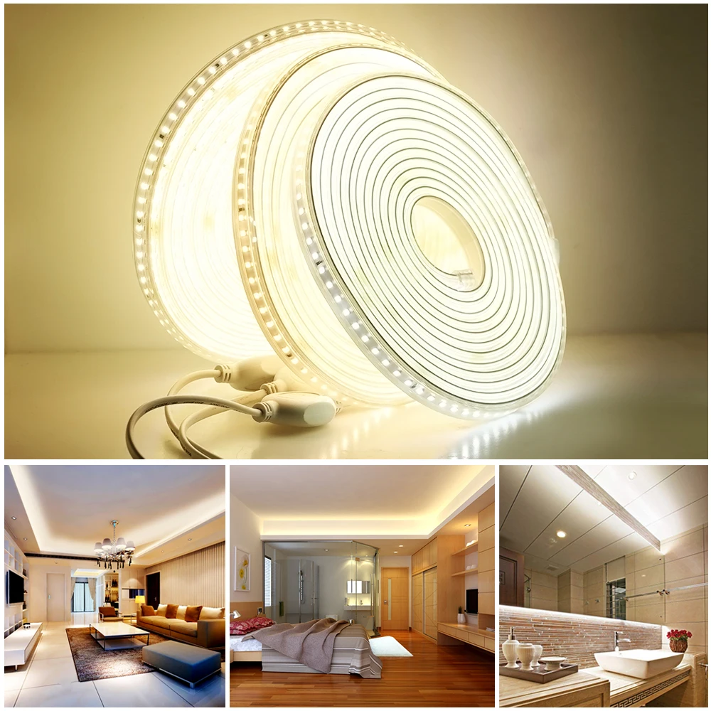 Soft Flexible 220V LED Strip Not Dazzling 120LEDs/m 8W/m with EU Plug and Switch Waterproof High Brightness LED Strip Light - Image 2