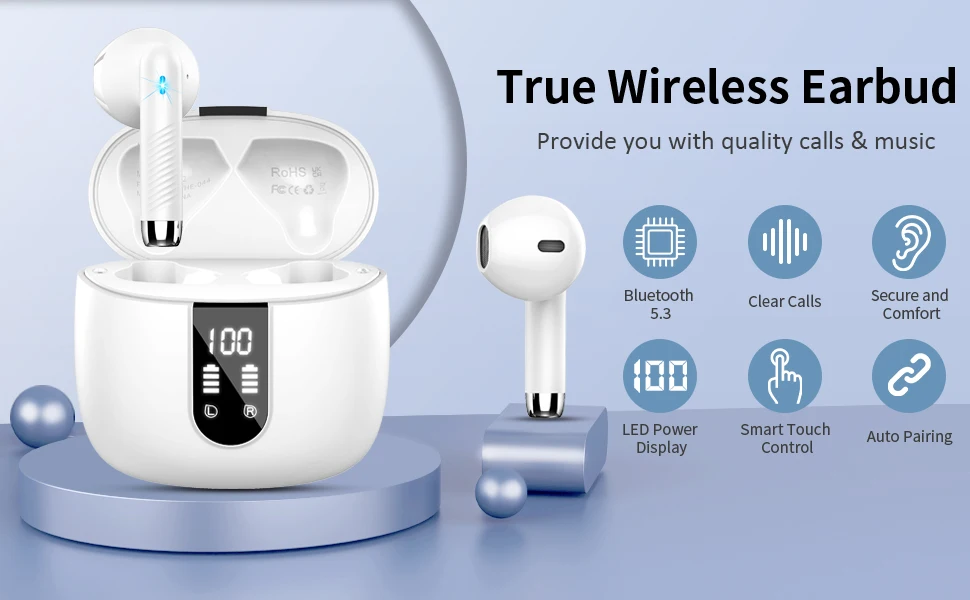 Wireless Earbuds, Bluetooth 5.3 Headphones In Ear with 4 ENC Mics, 42H Playtime LED Display Wireless Earphones. - Image 6