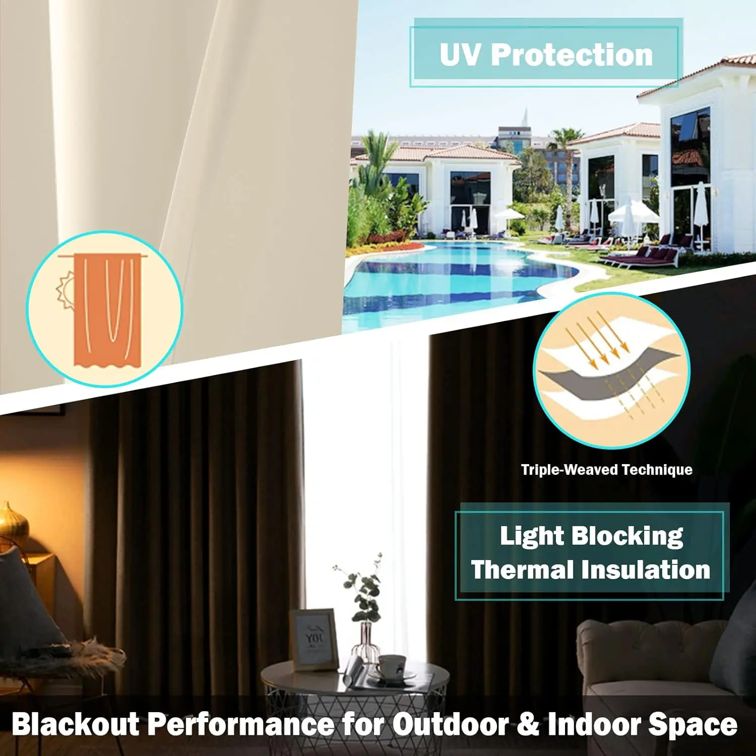 2pcs Outdoor Waterproof Patio Curtains Indoor Blackout Curtain for Living Room Bedroom Pavilion Terrace Garden Porch - Image 4