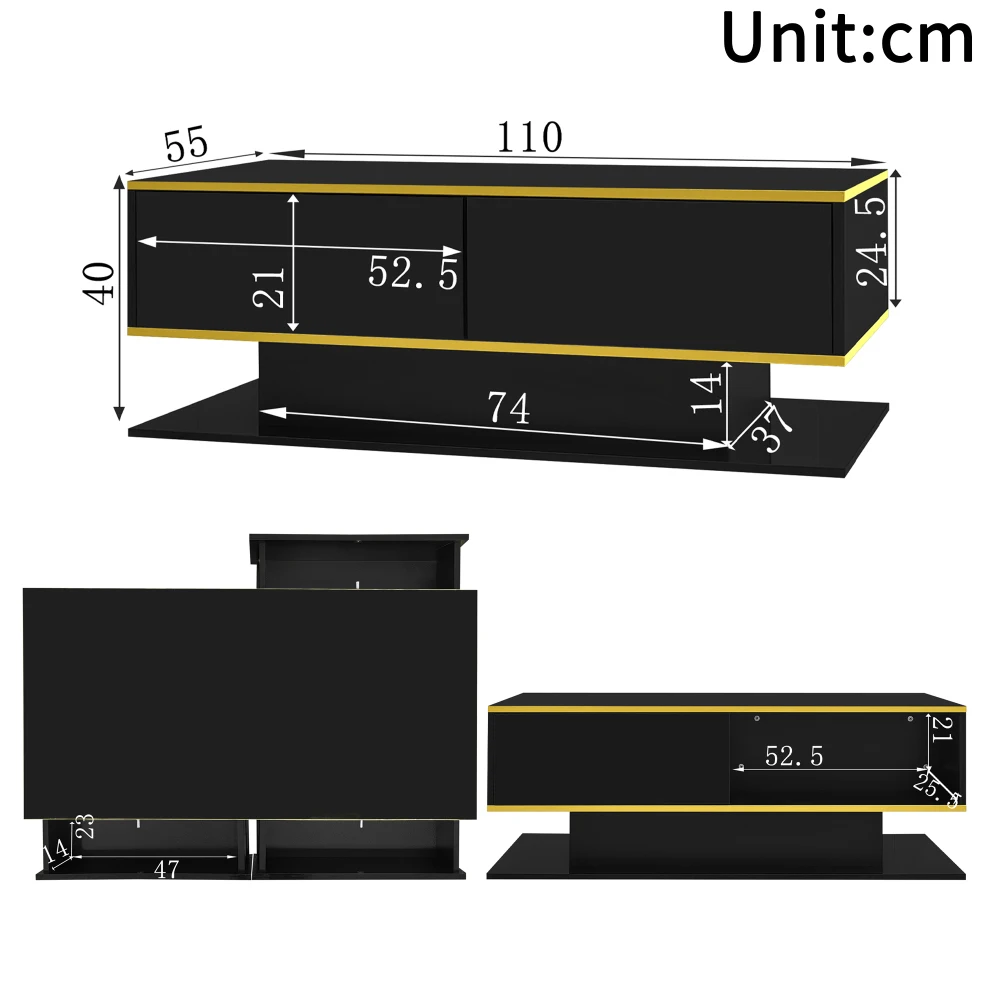 Modern LED Coffee Table with High Gloss Surface, Gold Decoration, Drawers and A Compartment with Color Changing LED Light Strip - Image 46